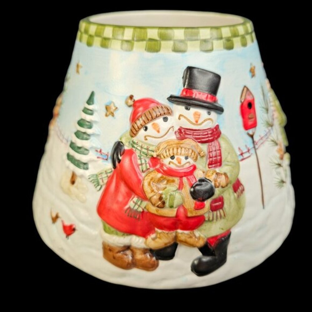Yankee Candle Teresa Kogut Snowmen Lg Shade Winter Embossed Ceramic Christmas‎